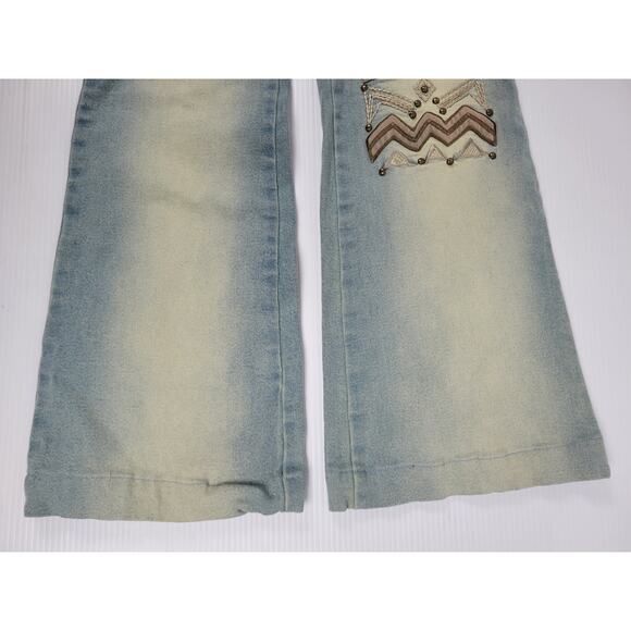 Vintage Sweet November Womens 4‎ Blue Boho Hippie Jeans Embroidered Wide Leg - Picture 5 of 15